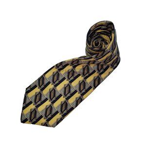 XMI Tie Mens Necktie Yellow Print Silk Handmade‎ Office Preppy